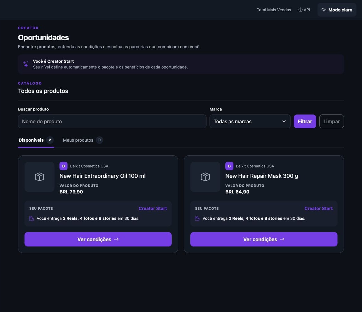 Portal do Creator mostrando oportunidades de produtos